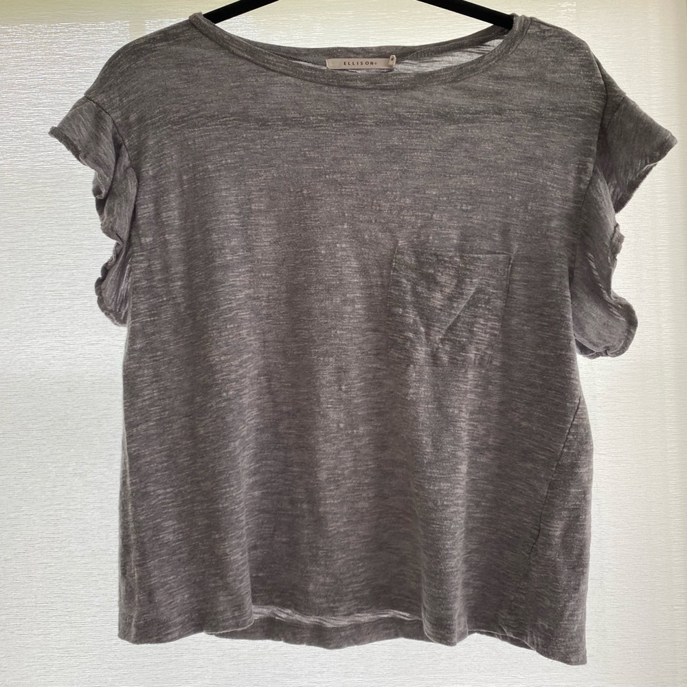 Light Grey/Purple Ruffle Sleeve Pocket Blouse